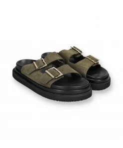 ALOHAS BUCKLE STRAP SANDALS | Suede Khaki New Arrivals