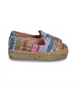 Manebi DOUBLE SOLE SLIPPER | Acapulco Raffia Fuchsia Blue Mix